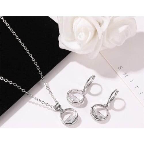 Hollow Zircon Spring Simple Copper Semicircle Necklace Drop Earrings Dangle Earrings Jewelry Sets for Women