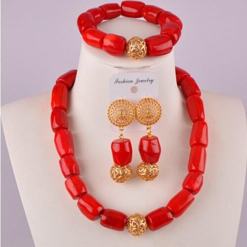 Lovely red coral jewelry set nigerian wedding african coral beads necklace jewelry set C21-31-02