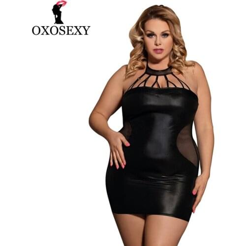 3xl 5xl Hollow Halter Leather Sexy Lingerie Hot Women Plus Size Lingerie Baby Doll Sexy Mesh Babydoll Erotic Sexy Costumes 008
