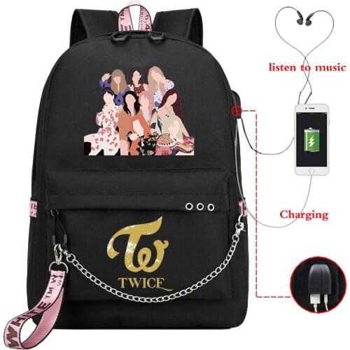 Kpop Twice MOMO School Bag Abstract Painting School Bags for Girls Plecak 2020 MORE & MORE New Album USB Laptop Travel Backpacks
