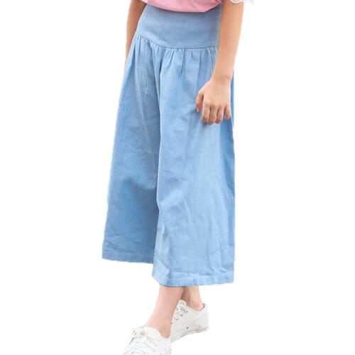 Summer cotton girls loose pants simple wide leg pants age for 6-16 yrs teenage girls spring big girls ankle-length pants