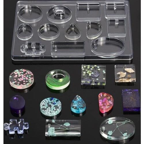 Silicone Casting Mold For DIY Resin Jewelry Pendants 12 Shapes Silicone Casting Mold Tools For Clay Epoxy Resin