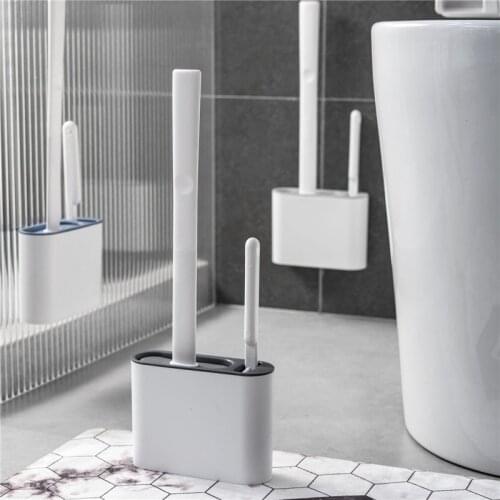TPR Silicone Brush Head Toilet Brush Set Cleaning No Dead Corner Long Handle Bathroom Brushes with Holder Durable WC Accessories