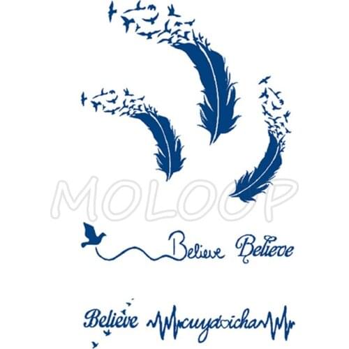 Juice Tattoo Sticker Bird Feather Believe Word Waterproof Temporary Makeup Fake Tattoos for Woman Men Art Lasting To 5 -15 Days