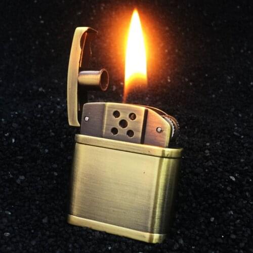 Unique Flint Wheel Cigarette Lighter Retro Windproof Flame Kerosene Lighters Oil Gasoline Flip Armor Brass Lighter