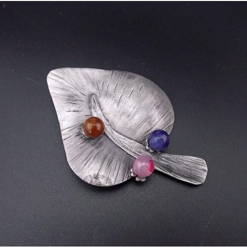 High Quality Korea Design Men Jewelry Pin Antique Tin Alloy Black Tone Tree Leaf Brooches for Christmas Gifts, Item NO.: BH8124