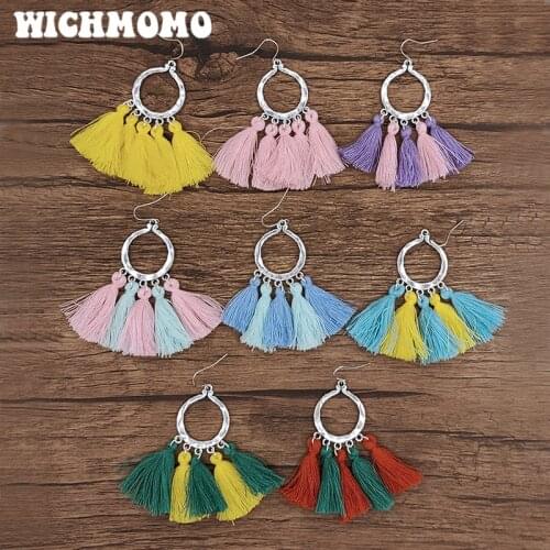 WICHMOMO 8 Colors Retro Bohemia Zinc Alloy Cute Colorful Tassels Earrings Womens Accessories Gifts EST013