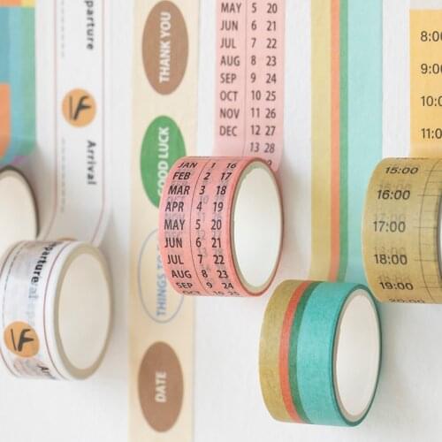 Yoofun 20mm*3m Month Date Time Stripe Dot Alphabet Weather Washi Masking Tape for Bullet Journaling Scrapbooking Office School