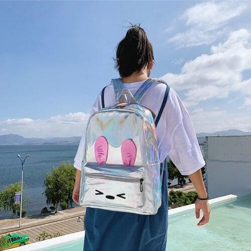 Funny Embroidered Rabbit Laser Backpack Shoulder Bag College Girl Cartoon Backpack Female Travel Bags Large Capacity