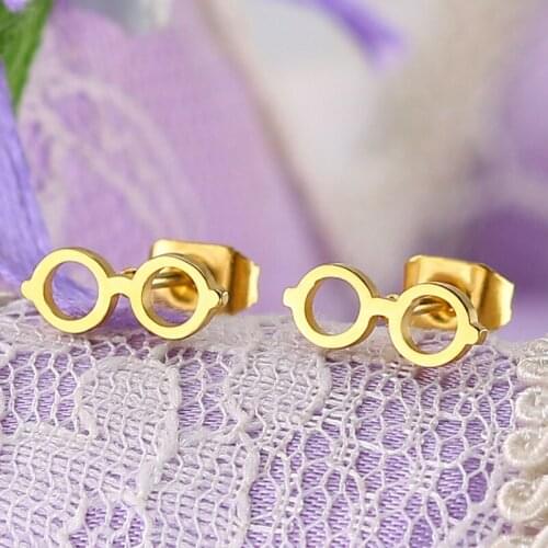 Glasses Earrings for Women Stainless Steel Black Ladies Korean Earrings Cute Glasses Gold Earrings Gifts for Women Accessories