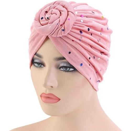 2020 Stretch Donut Turban Caps For Women Muslim Cotton Hijab Cap African Headscarf Bonnet Hat Ladies Sequins Headband Turbans