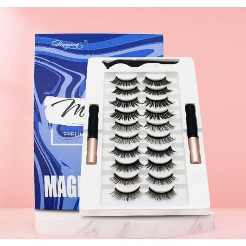 10 Pairs Magnetic Falses Eyelashes Eyeliner Set With Tweezers Natural Look Easy to Wear Strong Adhensive Waterproof Lasting TSLM