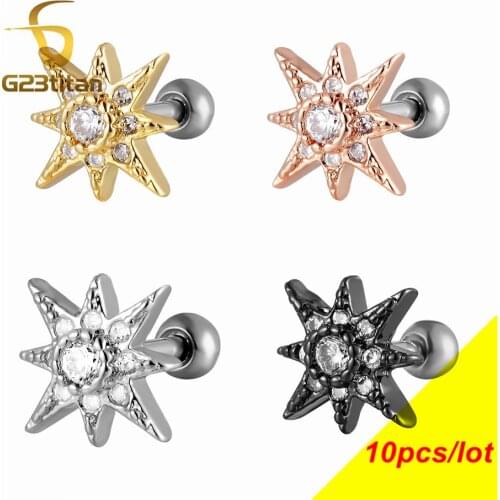 10pcs\lot Wholesale Jewelry 16G Titanium Earrings Tragus Cartilage Piercing Unisex Punk Ear Stud G23 Titan Body Piercing