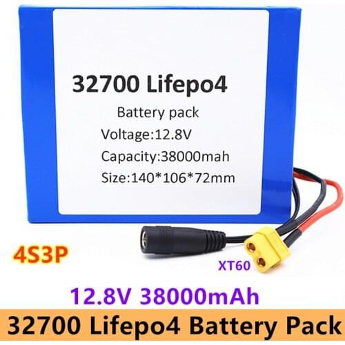 100%New 32700 Lifepo4 Battery Pack 4S3P 12.8V 38Ah 4S 40A 100A Balanced BMS for Electric Boat and Uninterrupted Power Supply 12V