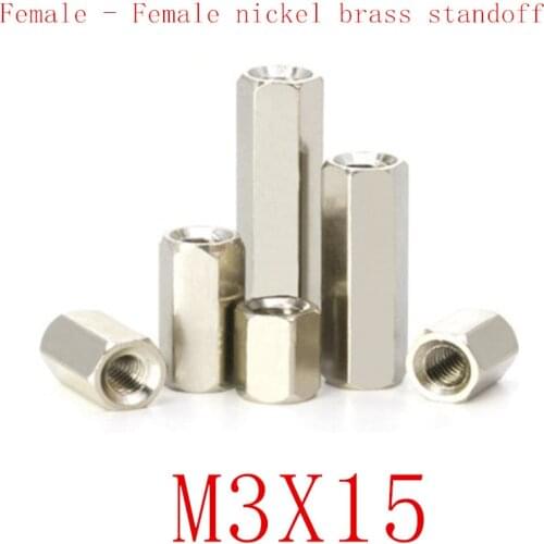 100PCS m3x15 M3*15 Female to Female nickel Brass Standoff Spacer M3 Hexagonal Stud Spacer Pillars