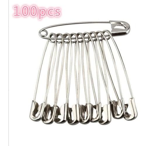 100pcs Silver Tone Safety Pins Sewing Tools Accessory Stainless Steel Needles Safety Pin Brooch Apparel Accessories Tools