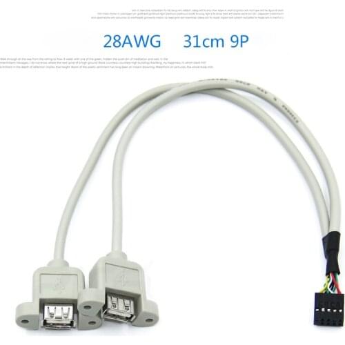 2pcs USB Dual Port Baffle Line USB Cable Connector Expansion Cable Chassis Rear Extension Cable 9pin 31CM Without Iron
