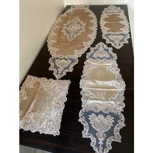 5 Parça Fransız Dantelli Kadife Salon Takımı