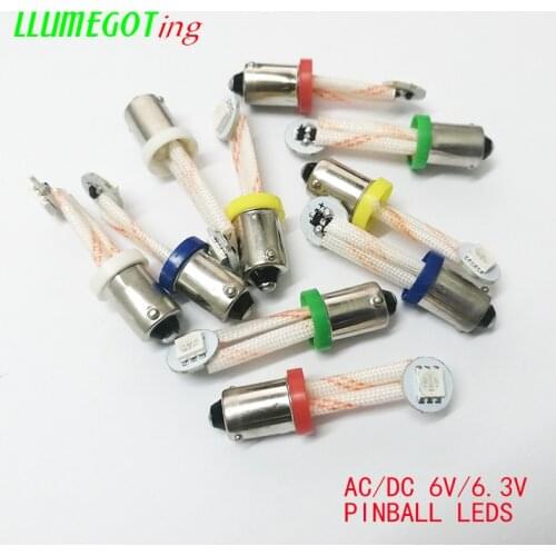 50pcs BA9S T4W #44 #47 Base with Flexible Wire LED AC DC 6.3V 6V Multiple Color Non Polar Bally Pinball Game Machine Bulb Lamp