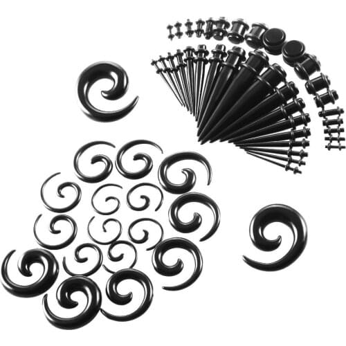 54pcs Gauge Kit Acrylic Spiral Taper Tunnel Ear Stretcher Piercing Jewelry 14G-00G Black White Ear Plugs Expanders Body Jewelry