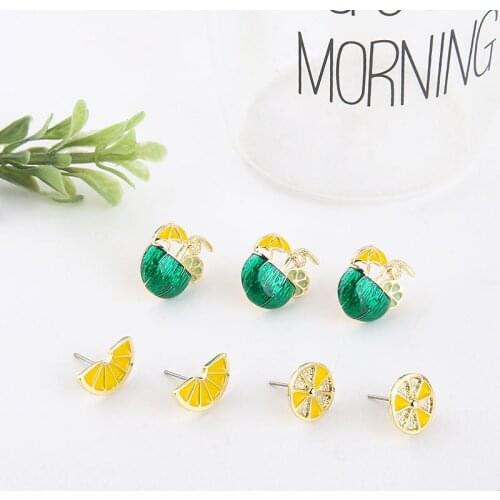 6pcs Summer Refreshing Lemon Slice Stud Earrings Coconut Milk Ladies Fruit Earrings For Women Needle Diy Earrings Nail Material