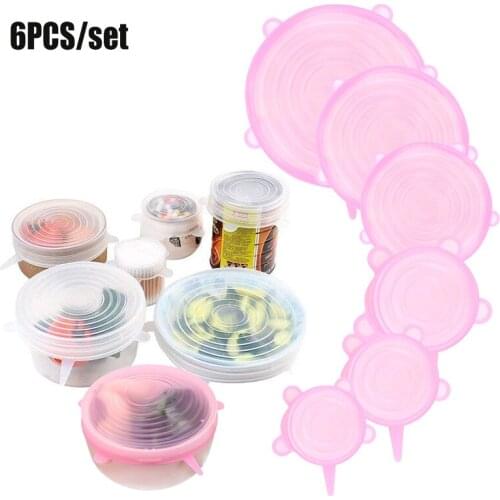 6 Pcs/Set Round Food Silicone Cover Universal Silicone Lids For Cookware Bowl Pot Reusable Stretch Lids Kitchen Accessories
