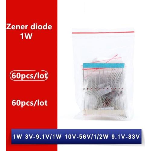 60pcs/lot 1W Zener diode package 3V-9.1V/10V-56V commonly used Zener diode 3V 3.3V 5.1V 5.6V 6.8V 8.2V 9.1V 10 12 13 18 20 24V