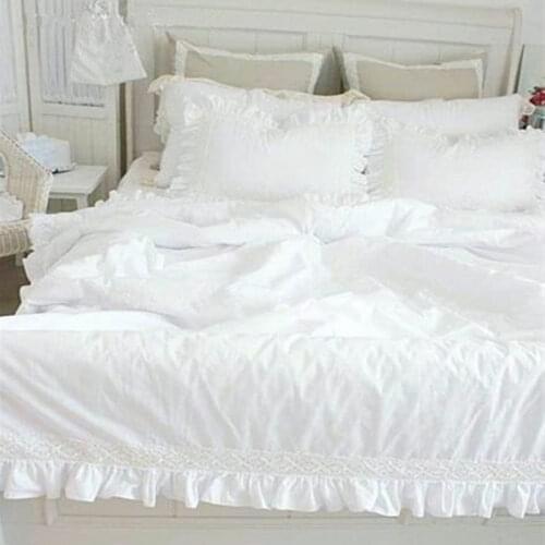American wiostur exquisite bedding set falbala block lace high satin cotton bedding ruffle duvet cover embroidered bed sheet