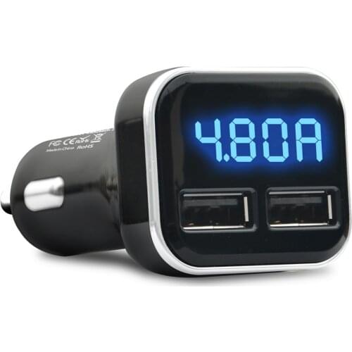 Dual USB Car Charger 4.8A Adapter LED Display Fast Charging For iPhone Samsung