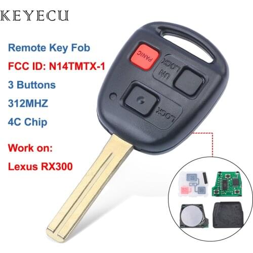 Keyecu Car Remote Key Fob 3 Buttons 312MHz with 4C Chip for Lexus RX300 1999 2000 2001 2002 2003, FCC ID: N14TMTX-1