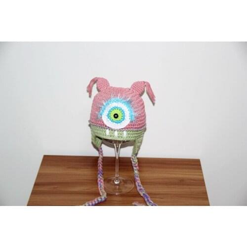 Free shipping, pink cartoon Hat Crocheted Mike One Eye Handmade Child Size Novelty Hat