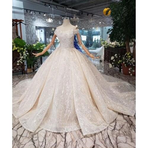 BGW HT42227 Luxury Wedding Dresses With Shiny Lace Boat Neck Lace Up Back Corset Bridal Gowns For Women Vestido De Casamento