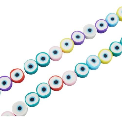 Julie Wang 40PCS 10mm Round Beads Polymer Clay Evil Eye Spacer Beads Random Color Bracelet Jewelry Making Accessory