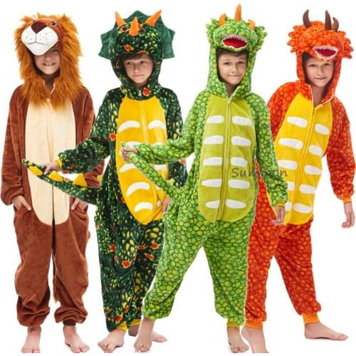 Kigurumi Dinosaur Childrens Pajamas for Boys Girls Unicorn Pajamas Kids Stich Pijamas Set Animal Sleepwear Winter Onesies