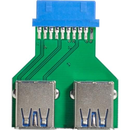 Dual USB 3.0 A Type Female to Motherboard 20/19 Pin Box Header Slot Adapter PCBA
