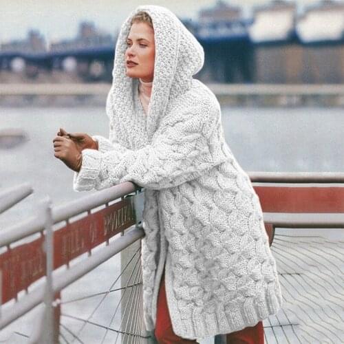 Women Long Sweater Cardigans Winter Solid Elegant Knitted Outwear Hooded Cardigan Sweaters Lazy Korean Style Clothing Trendy