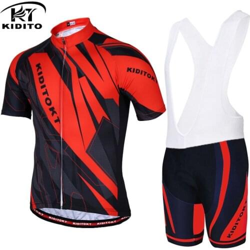 Kiditokt Summer Mens Outdoor Gear Cycling Wear 3D Sponge Cushion Breathable Mountain Cycling Wear Short Sleeve Bib Set Jerseys