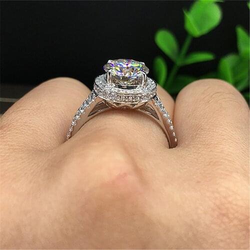 White Gold 18K Au750 1ct 6.5mm Round Cut Moissanite Halo Ring Lab Diamond Engagement Wedding Ring For Women Jewelry