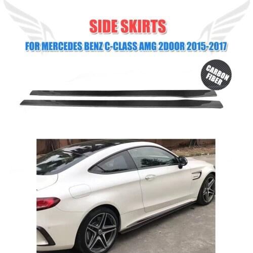 2PCS Carbon Fiber Door Protector Kit Guard Side Skirts Aprons for Mercedes Benz C-Class W205 C205 C63 AMG 2Door 4Door 2015-17