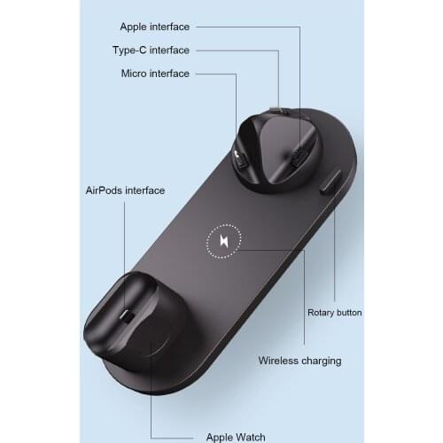 WS5 6 in 1 Multi-function Charging Stand Rotatable Charger Dock 10W Wireless Charge For For iPhone Samsung Xiaomi Huawei