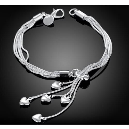New Fashion Jewelry 925 Sterling Silver Charm TaiJi 5 Heart Pendant Chain Bracelet For Women Gift NYZ Shop