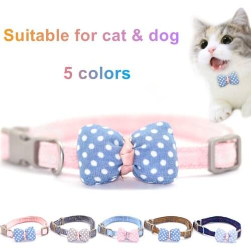 Fashion Polka Dot Filled Cotton Bow Collar Adjustable Bowknot Buckle Kitty Soft Bowtie with Bells Puppy Chihuahua Small Dog Pet