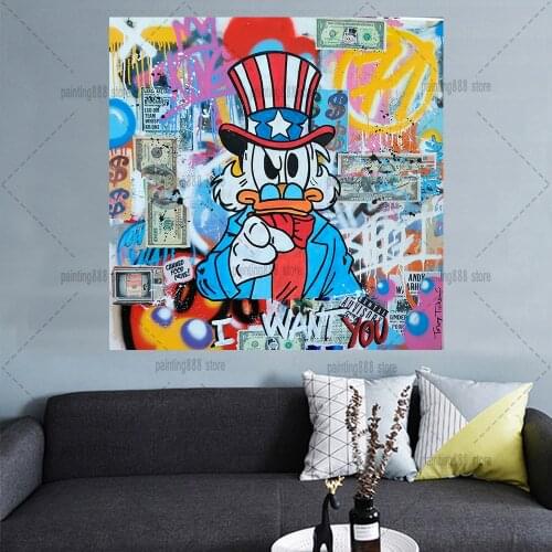 Disney Cartoon Donald Duck Money Mickey Minnie Love Graffiti Canvas Painting Living Room Wall Art Home Decor Mural Canvas Poster