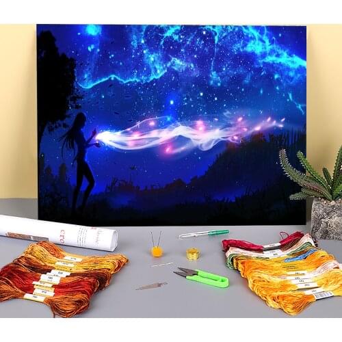 Scenery Wind Elemental Printed Water-Soluble Canvas 11CT Cross Stitch Kit Embroidery DMC Threads Hobby Painting Decor