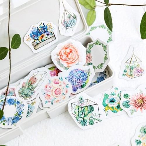 46Pcs/box Japanese Journal Paper Diary Flower Stickers Decorative Scrapbooking Stationery School Supplies