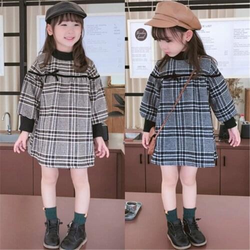 2019 New Baby Girl Plaid Winter Dress Fashion Girls Kids Classic Princess Dresses Children Clothes Vestido