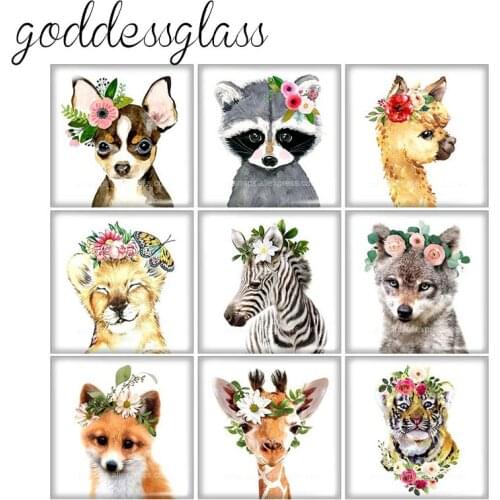 New Flowers Animals Zebra Fox giraffe Square 10pcs mixed 12mm/20mm/25mm/30mm photo glass cabochon demo flat back Making findings