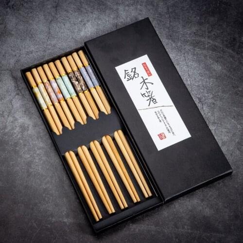 New Products Wooden Chopsticks 5 Pairs Of Chopsticks Chopstick Holder Combination Gift Box Set bamboo sticks