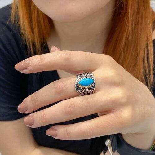 Authentic Hand Production Custom Design Turquoise Stone Silver Ring