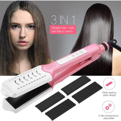 Professional 3 in 1 Ceramic Hair Crimper Culer Straightener Corn Waver Corrugated Curling Iron Interchangeable Plate Flat Iron50